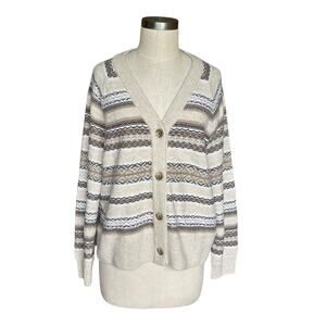 FAHERTY Women's Highland Fair Isle Button Front V-Neck Cardigan Sweater Medium